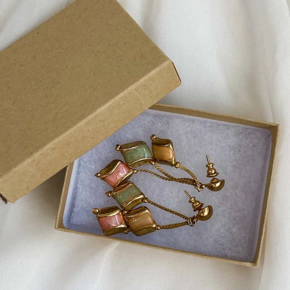 VTG Multi Gold Geometric Dangle Earrings